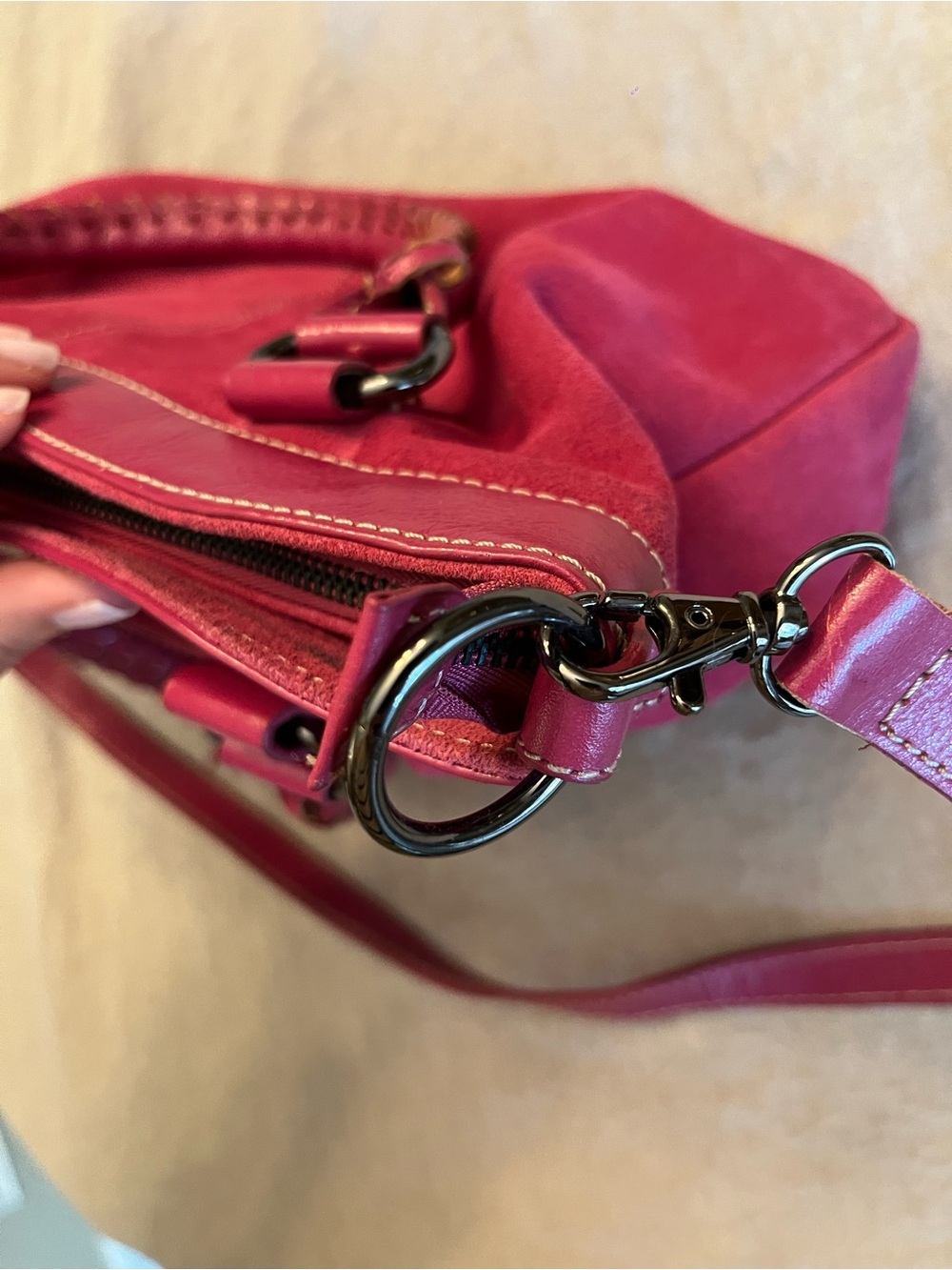 Danier Genuine Leather Suede Satchel Bag - Picture 3 of 7